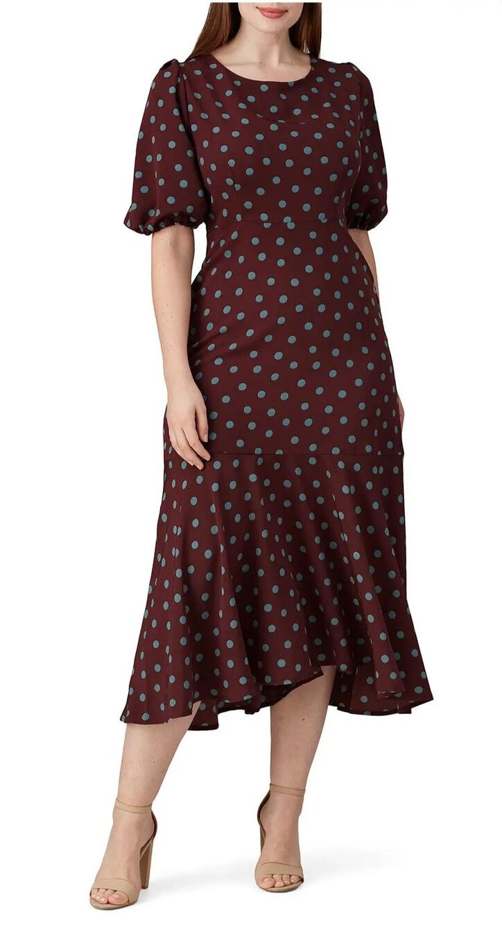 B Collection by Bobeau Dara puff sleeve polka dot maxi dress Size small Retro